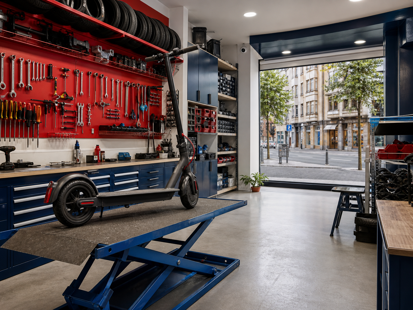 Interior del taller de patinetes eléctricos